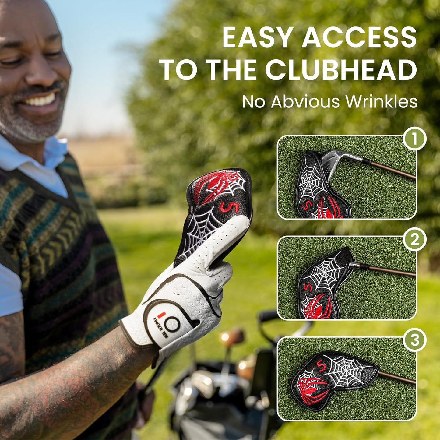 FINGER TEN Premium Synthetic Leather Stylish Iron & Wedge Golf Head Covers Value 12 Piece Set, Embroidered Labels & Fits Most Clubs Gift Set, Travel Protection Accessories