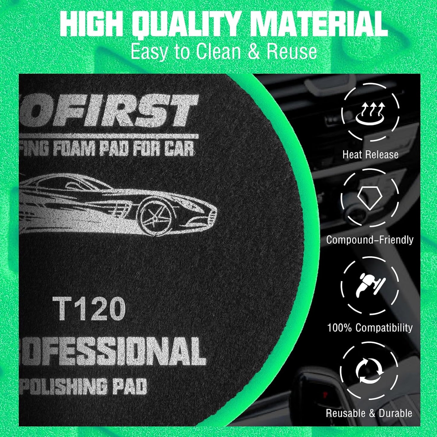 6 Inch Polishing Pad - High-Density Buffing Sponge Pads - 3Pcs Green Heavy Polish Pad - 6.5 Inch Face for 6 Inch 150mm Backing Plate - for Car Buffer Polisher Compounding, Polishing & Waxing