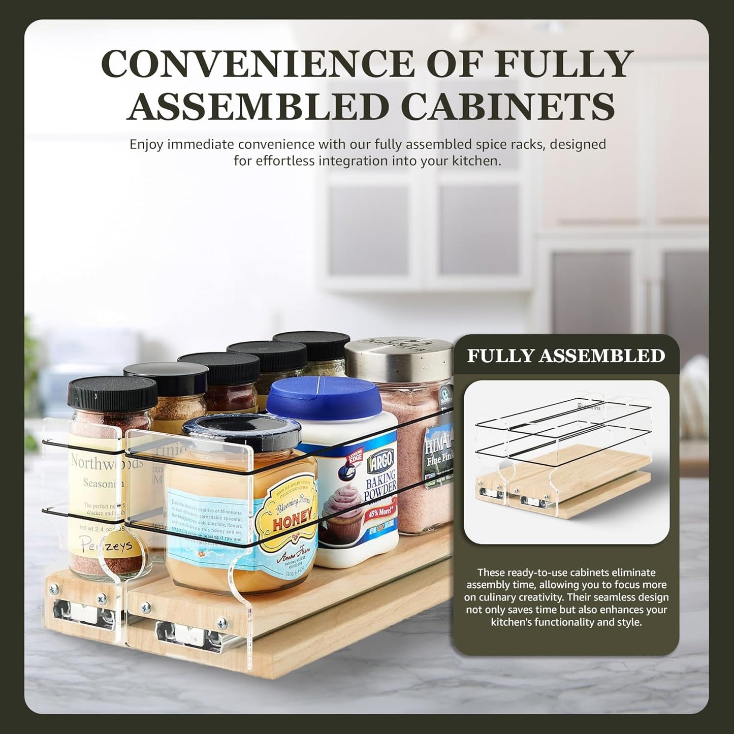 Vertical Spice Combo Spice Rack Drawer - Pull Out Pantry Organizers and Storage - Kitchen Cabinet Organizer - Seasoning Sliding Caddy - Made in USA (5.75" W x 5.00" H x 10.60" D, Partially Assembled)