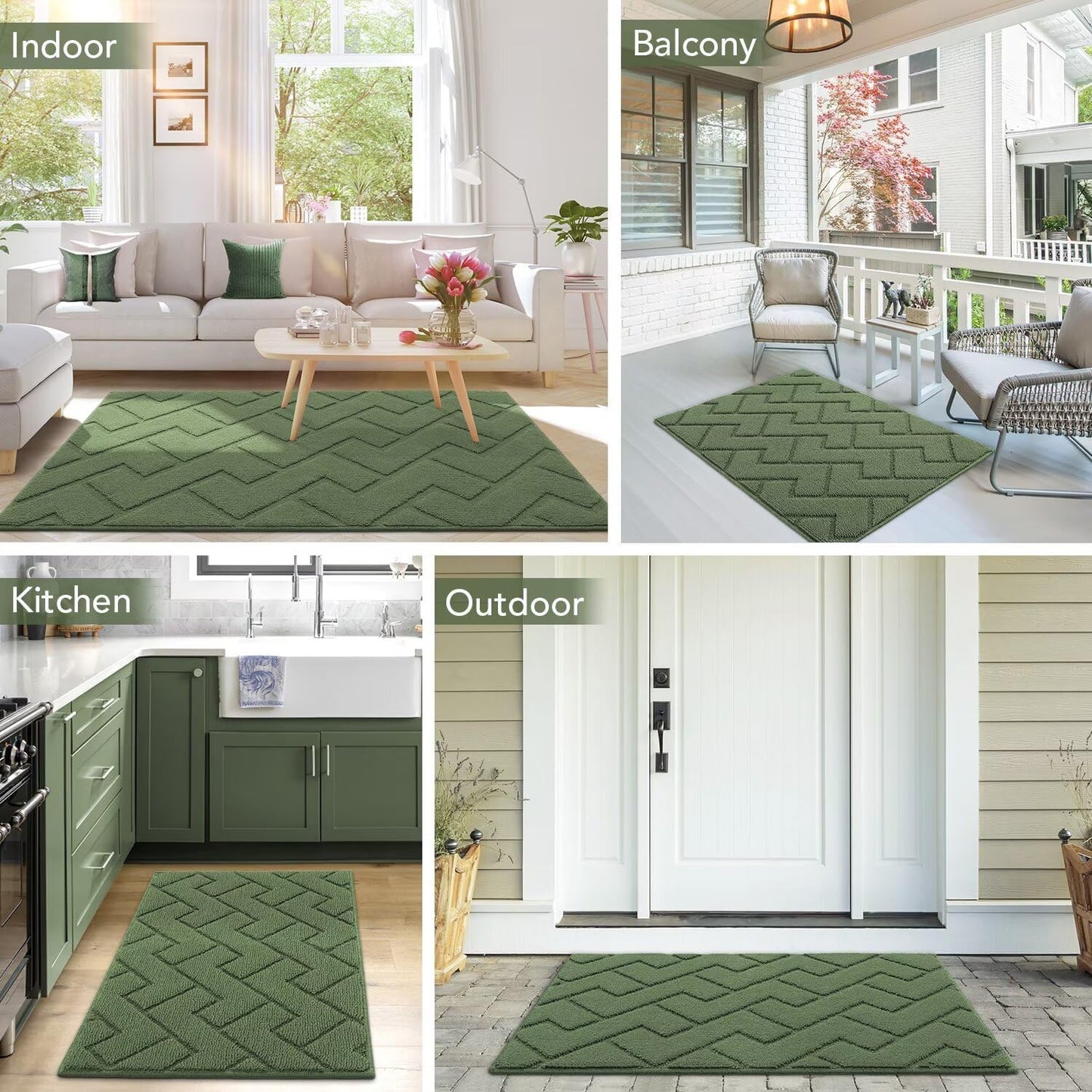 hicorfe Front Door Mat Outside Entrance,32"x40" Absorbent Muddy Dirt Resist Welcome Door Mats Outdoor Indoor,Stain and Fade Resistant,Non Slip Backing Entry Mat Doormat for Entryway(Green)