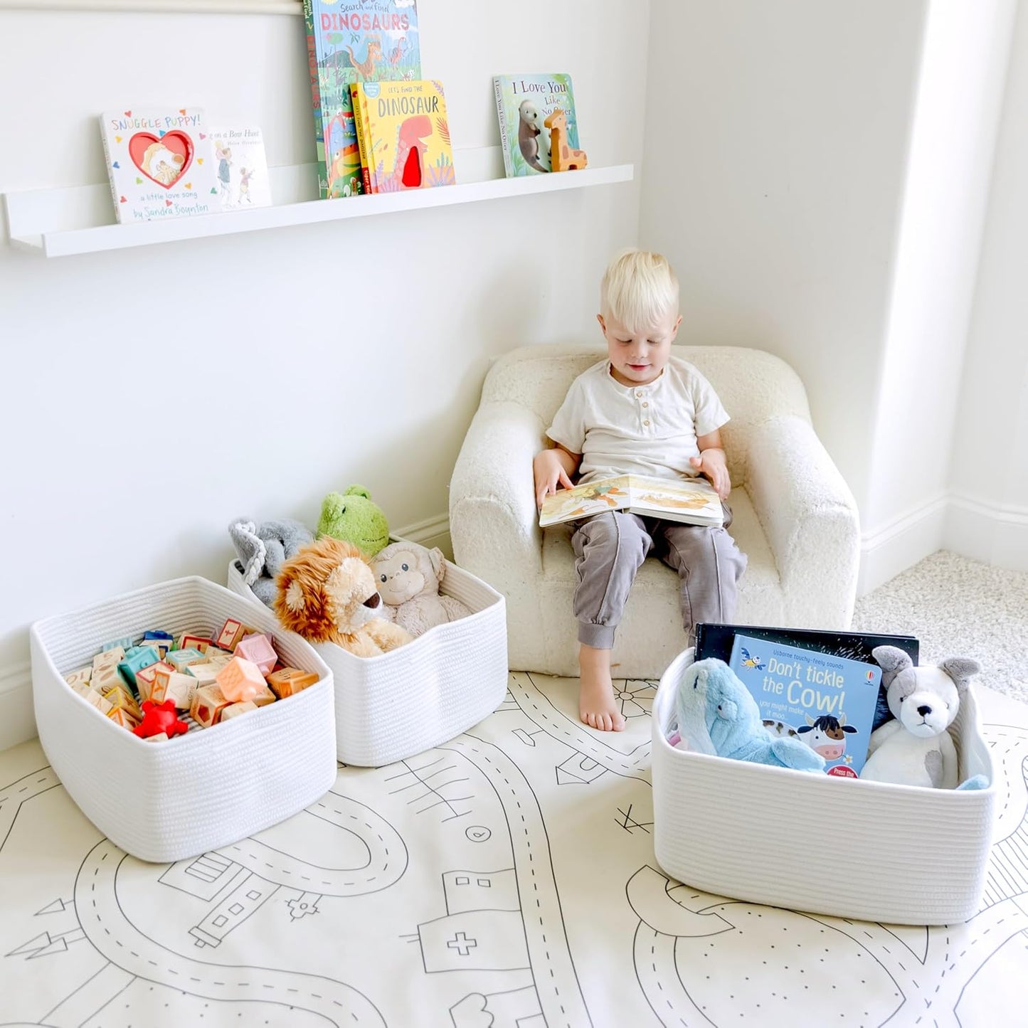 NaturalCozy Storage Baskets 16.8”x13”x7.6” Cotton Rope Woven Baskets for Organizing 3-Pack | Toy Storage Bins | Basket for Shelves, Laundry, Blanket, Clothes, Closet, Kitchen, Bathroom, Gifts