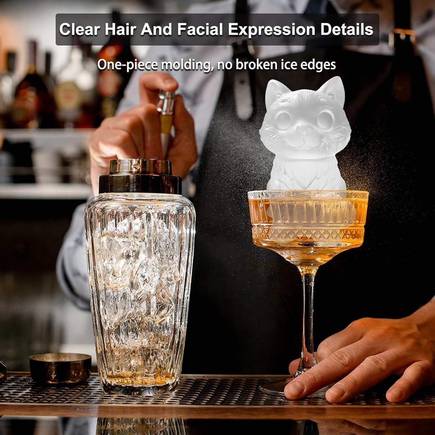 3D Cat Ice Cube Silicone Molds Tray for Whiskey, Cocktail, Drink Decor, Bar; Rich Details. Cute Kitty Gifts for Women Kids Girls Boys, Fun Animal Shape Soap Epoxy Resign Mold; 2 Pack