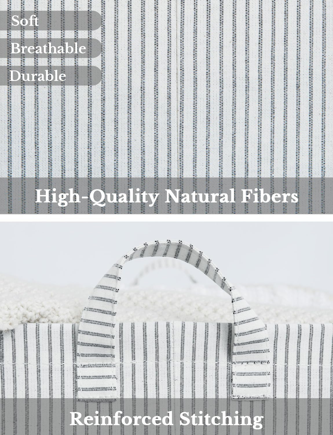 StorageWorks Storage Bins, Fabric Storage Bins for Shelves, Large Storage Baskets with Metal Frame, Closet Baskets and Bins with Handles, Khaki and Beige Stripes, 2-Pack