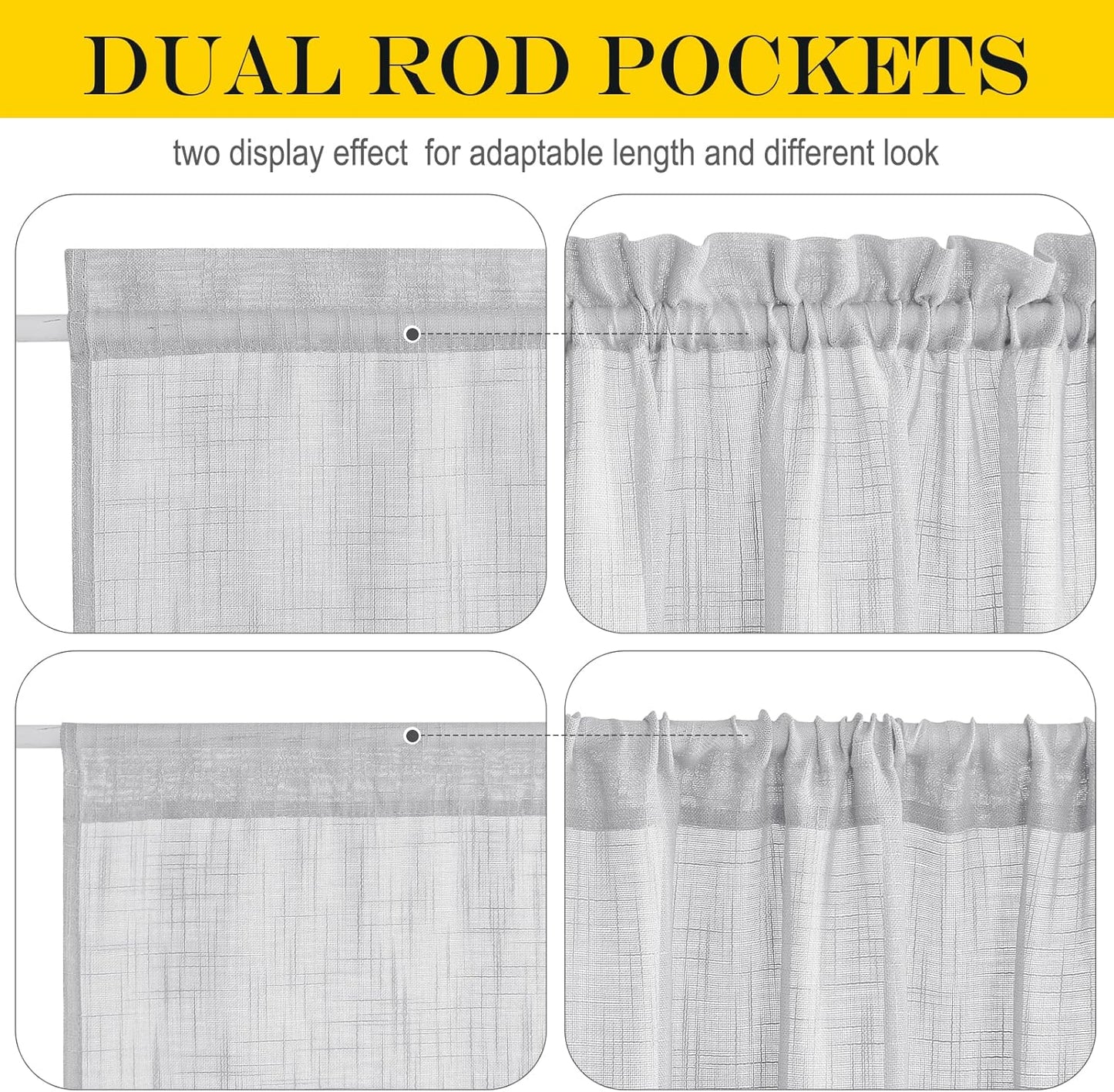 NICETOWN Side Door Window Curtains for Front French Door Curtain for Small Window Sidelight, Sheer Rod Pocket Kitchen Curtains with Tieback, 1 Panel, Light Grey, 26" W x 64" L