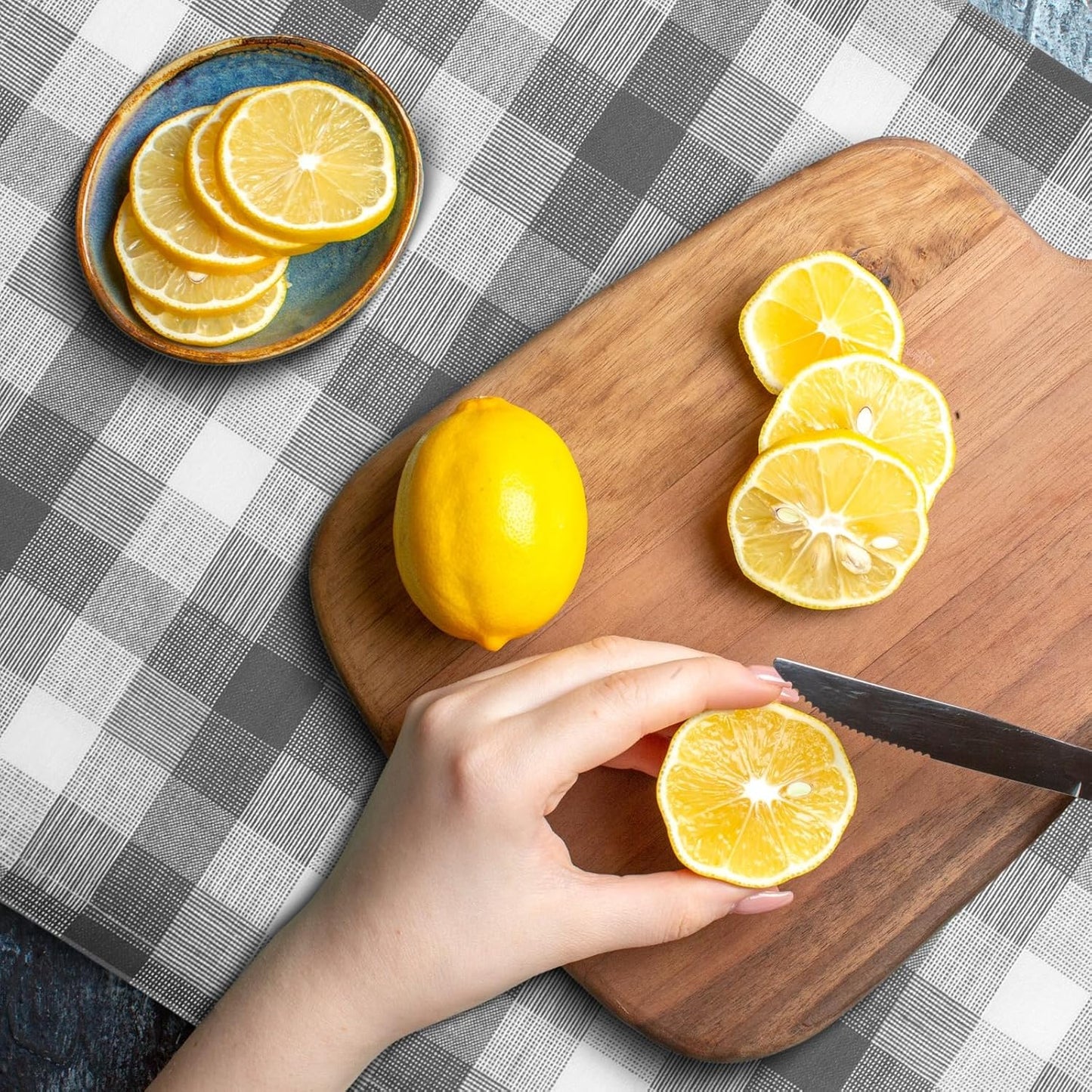 Kitchen Towels Set of 6 Grey/White Checks 20x30 Inches 100% Cotton Highly Absorbent Kitchen Towels