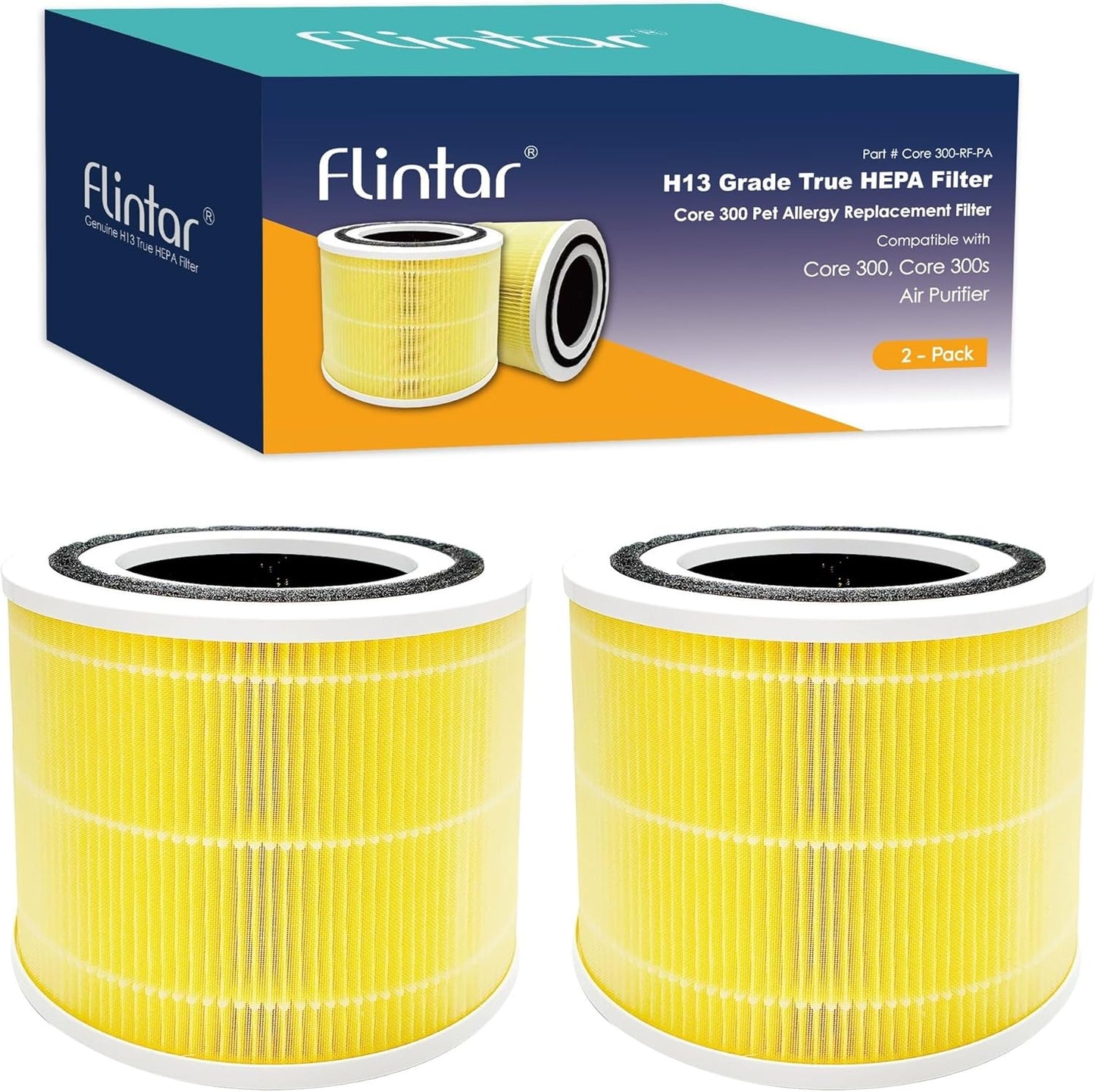 Flintar Core 300 Pet Allergy Replacement Filters, Made in TAIWAN, Compatible with LEVOIT Core 300, Core 300S VortexAir Air Purifier, H13 Grade True HEPA Filter Replacement, Core 300-RF-PA, 2-Pack