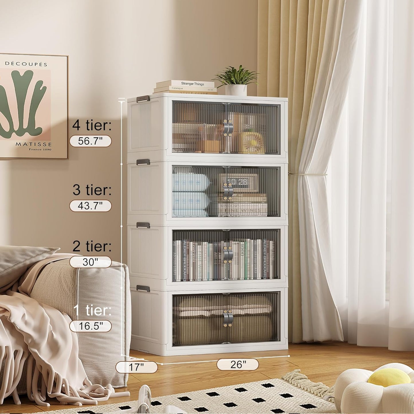 SAILUN 109Gal/434Qt Stackable Storage Bins Folding Collapsible Storage Bins with Lid, Closet Organizers and Storage,Grey 26" W x 17" D x 56.7" H