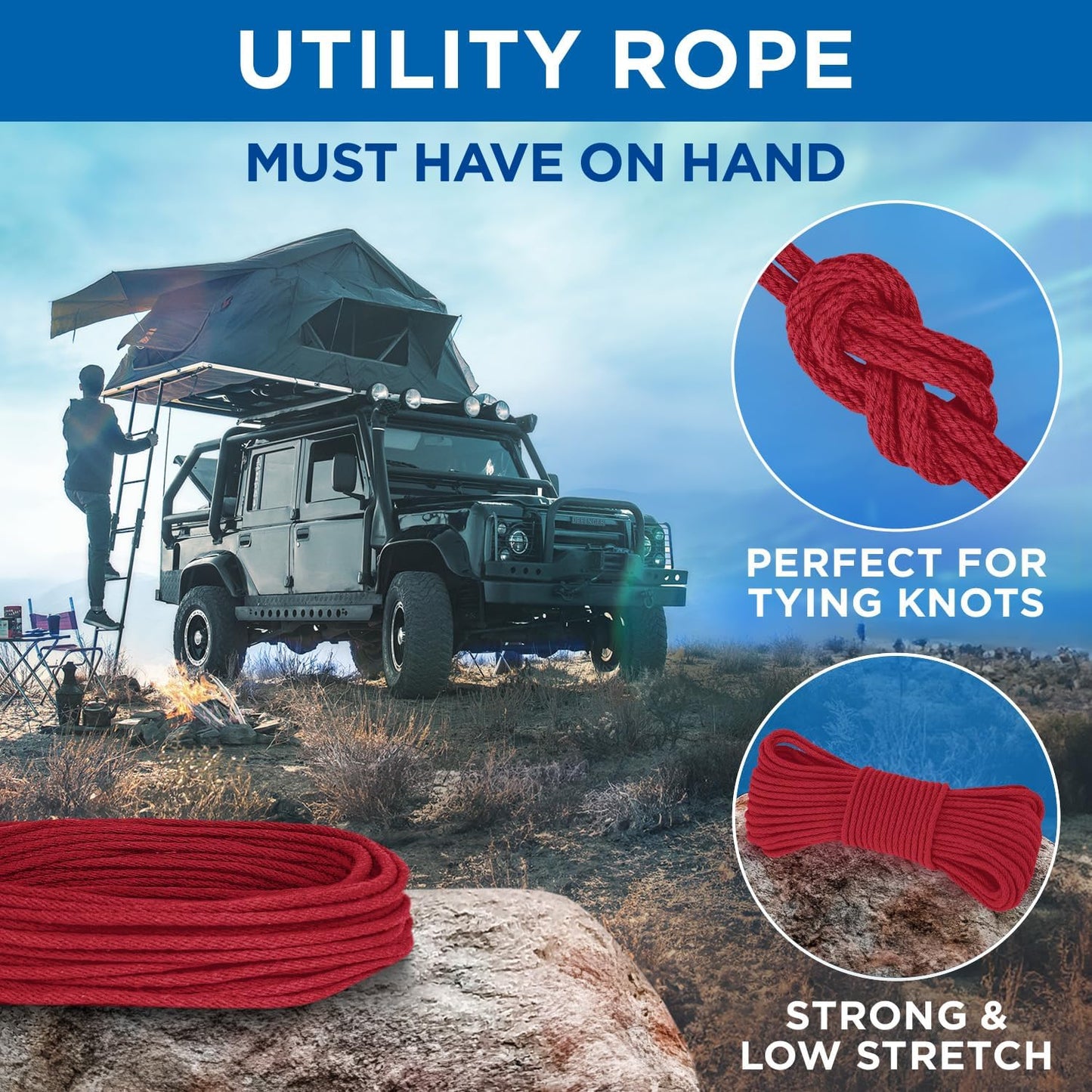 TECEUM Cotton Rope 3/16” (5 mm) – 100 FT – Strong All-Purpose Braided Rope – Natural Cotton – for Crafting, Сamping, Clothes Line, DIY, Indoor & Outdoor Use – Red