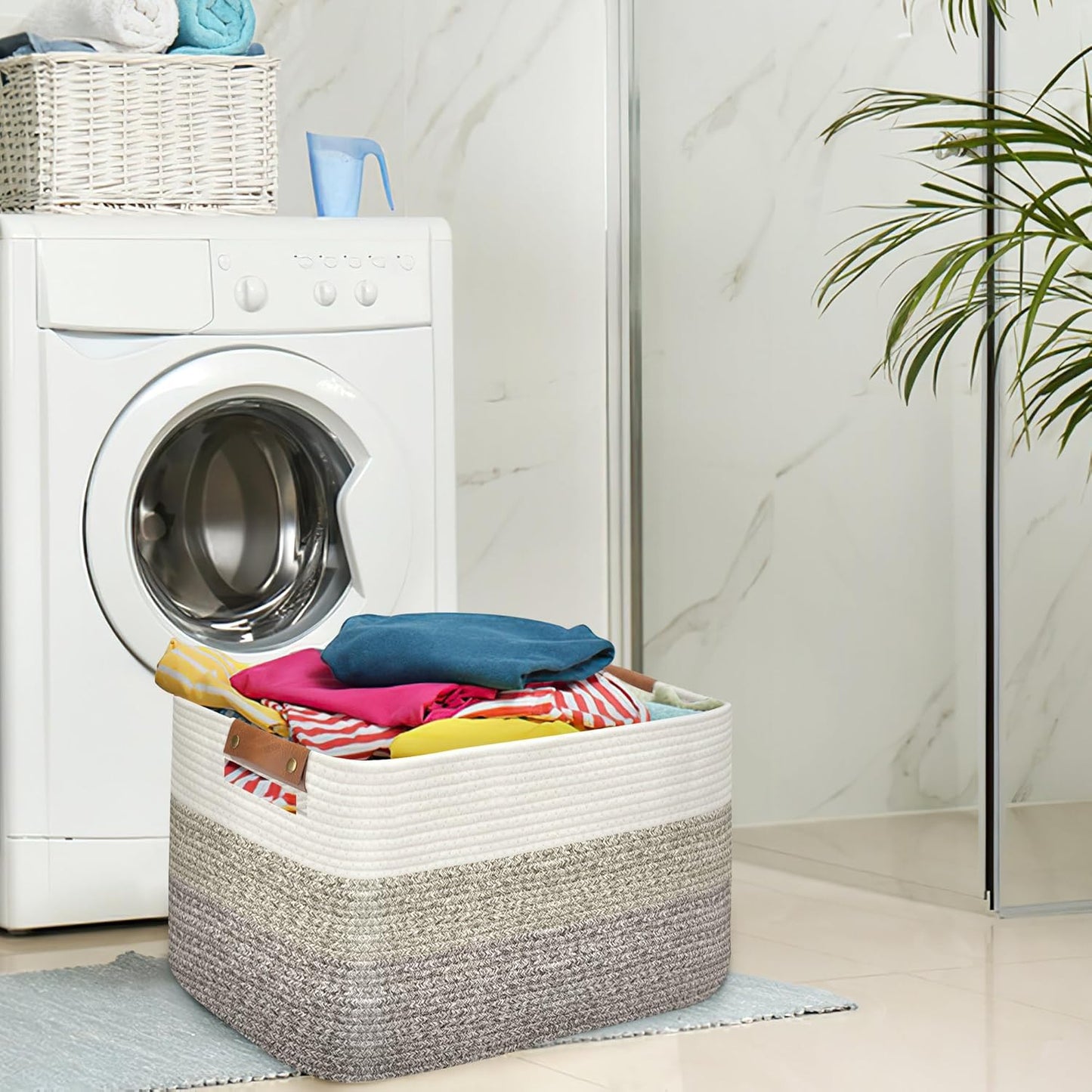 Large Collapsible Laundry Basket, Clothes Hamper for Blanket, Toy, Towels, Woven Baskets for Storage, Nursery Home Decor Living room 21.6" x 15" x 11.8", Gradient Brown