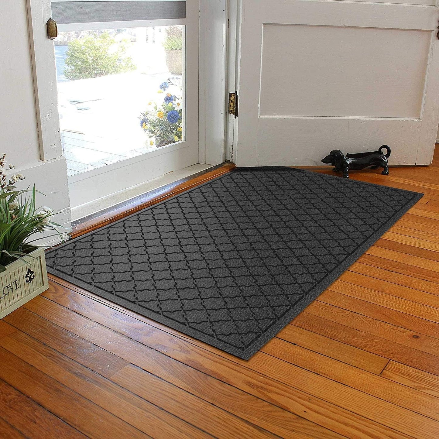 WaterHog Heavy Duty Doorway Mat, 3' x 5', Made in USA, Durable & Skid-Resistant Entryway Mat, Water-Trapping, Indoor/Outdoor Decorative Floor Covering, Cordova Collection, Charcoal