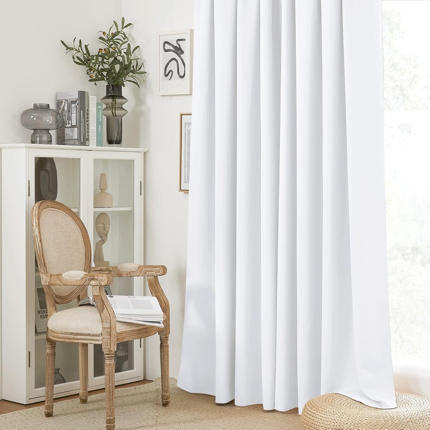 RYB HOME Blackout Curtains for Living Room, Large Window Shades for Bay Window Dining Parlor Bedroom Patio Door, Wide 52 x Long 102 inches, Pure White, 2 Panels