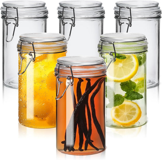 ComSaf Glass Jars with Airtight Lid Set of 6，Mason Jars 16 oz with Lids, Pint Jar, Canning Jar, Airtight Canister with Seal Wire Clip Fastening for Vanilla, Pickle, Cookie, Honey
