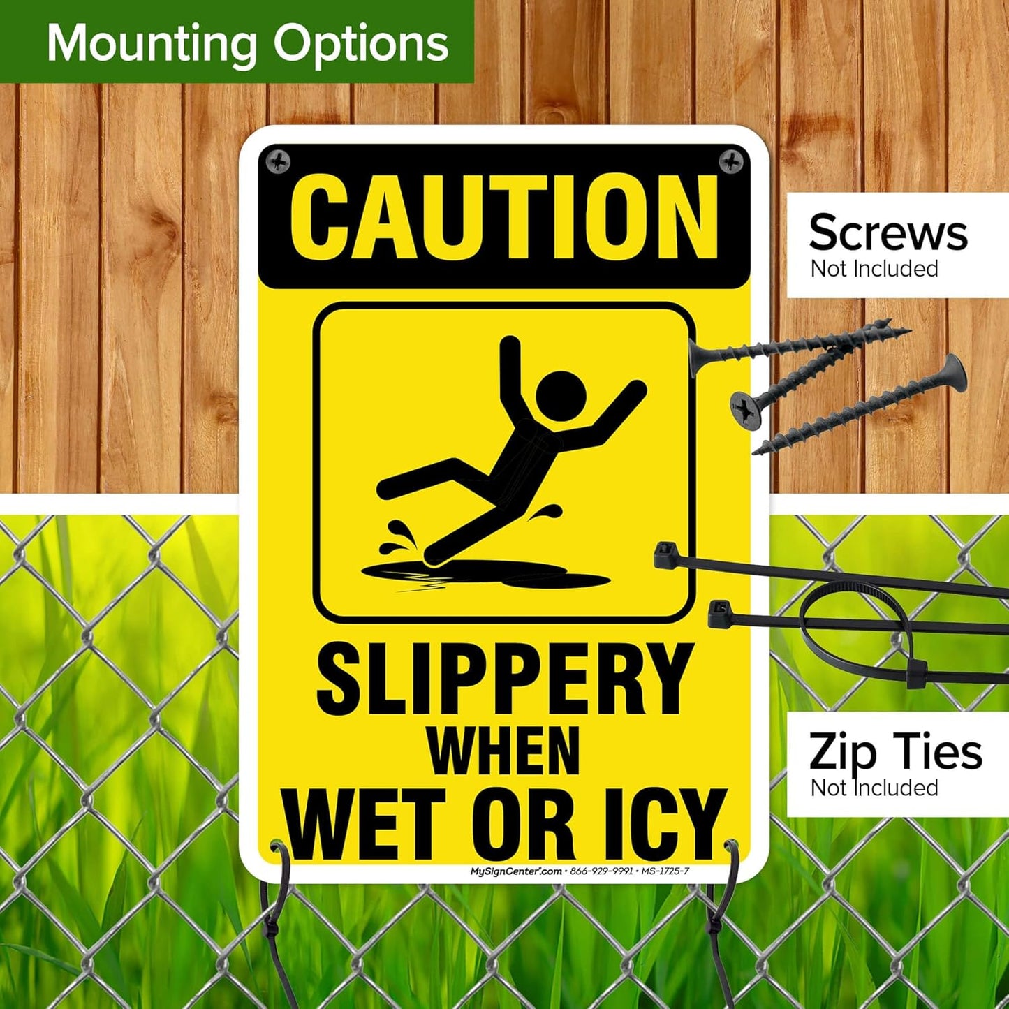 Caution Slippery When Wet Sign or ICY Sign, 7"x10" Polyethylene, Indoor/Outdoor Use, USA MADE By My Sign Center