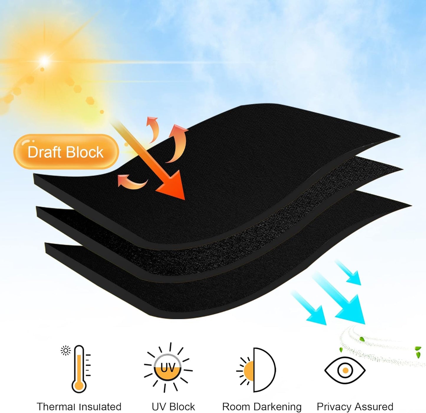 RYB HOME Black Curtain Panels for Nursery Soft Solid Energy Saving Drapes Window Treatments Insulated Panels Sunlights Block Privacy Protect for Bedroom Kitchen, 42 in x 54 in, Black, 2 Pcs