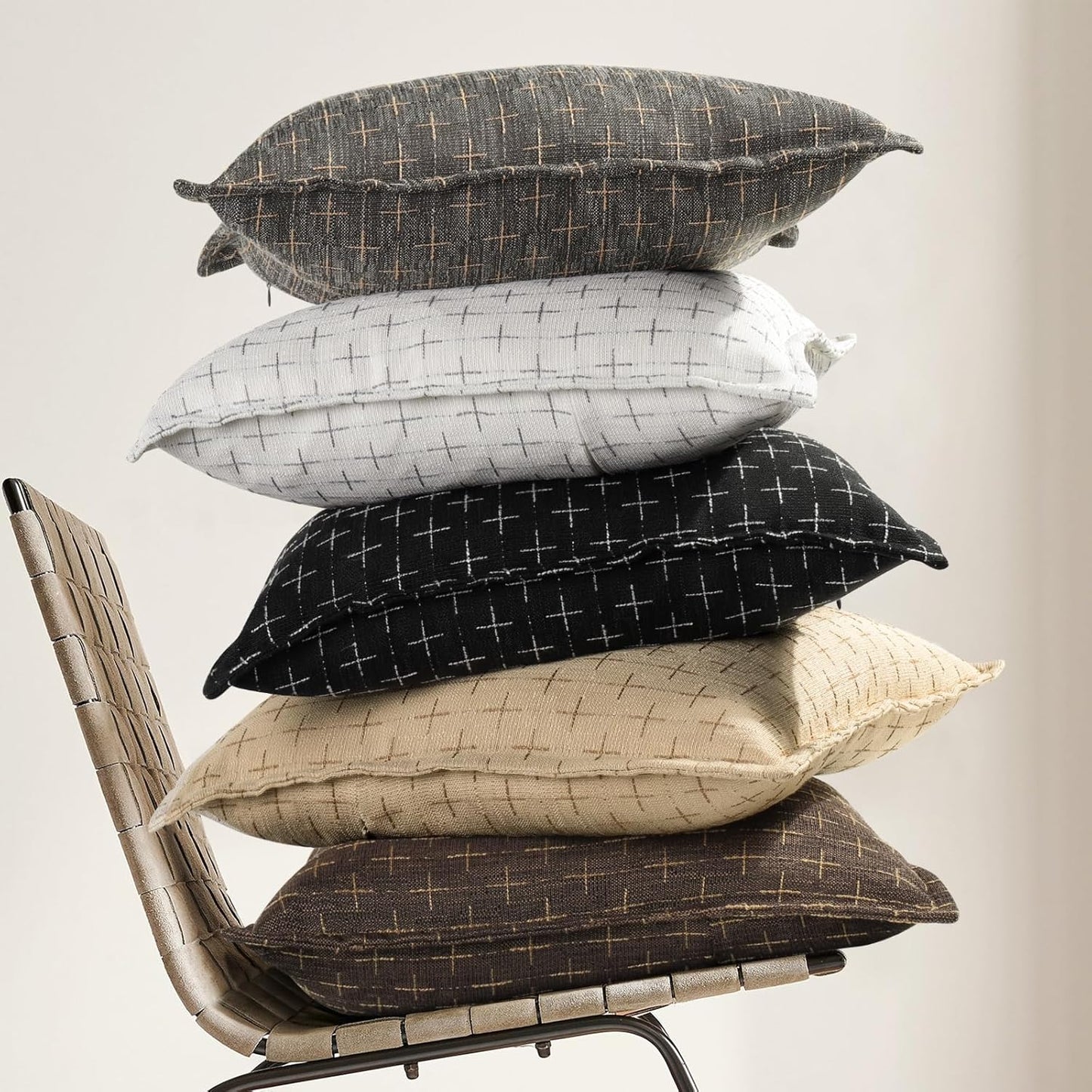 ZWJD Pillow Covers 16x16 Set of 2 Soft Polyester Textured Pillow Covers with Stylish Flange Edge Cozy Farmhouse Throw Pillows for Couch Bed Sofa Living Room