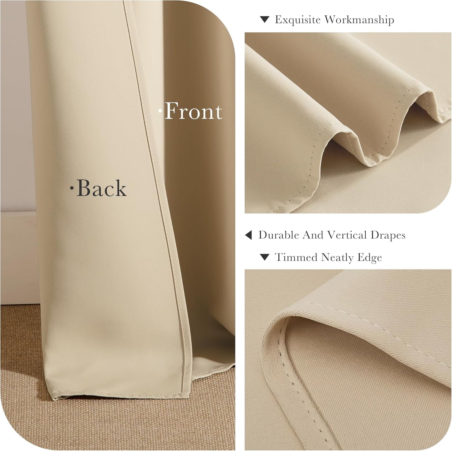 PONY DANCE Biscotti Beige Curtains 102 Inches Long for Living Room 2 Panels Set,Retro Mid Century Modern Elegant Vintage Thermal Insulated Room Darkening Blackout Drapes for Bedroom 55x102 Inch Length
