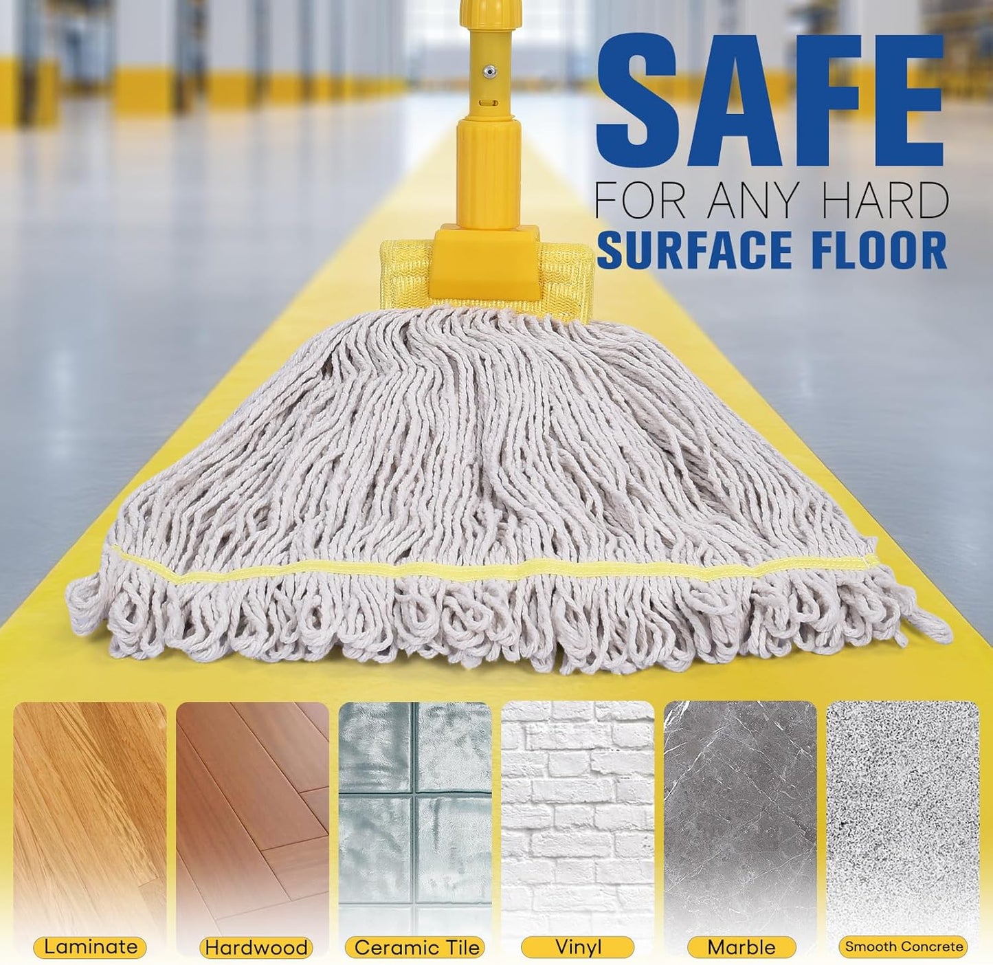 Matthew Cleaning Commercial Mop Head Replacement, 5 Inch Wide Headband, Looped End Cotton Blend String Wet Mops for Floor Cleaning, 24 oz Large, 3-Pack White