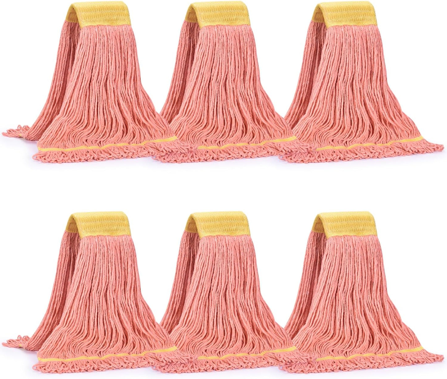Matthew Cleaning Commercial Mop Head Replacement, 5 Inch Wide Headband, Looped End Cotton Blend String Wet Mops for Floor Cleaning, 24 oz Large, 6-Pack Orange