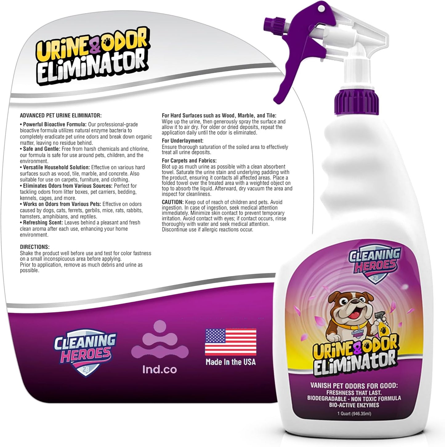 Pet Carpet Cleaner & Urine Odor Eliminator for Strong Odor - 32oz Enzyme Cleaning Spray for Cat & Dog Pee - Spot Cleaner for Carpet Upholstery, Marble, Tile, Wood - Carpet Deodorizer