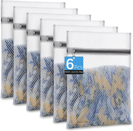 6-Pack Honeycomb Mesh Laundry Bags for Delicates - 12x16 Inches Medium Washing Bags for Bras, Lingerie, Socks, Baby Clothes - Gentle Wash Protection with Zipper Closure (6 Medium)