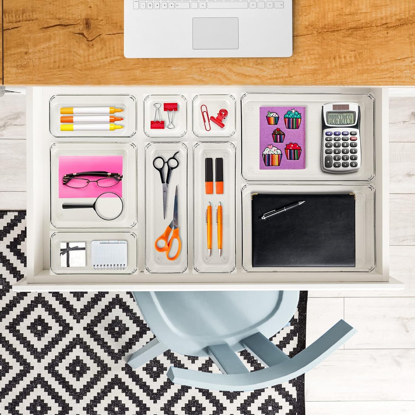 Ravinte 6 Pack Drawer Organizer - 3" X 3" Plastic Storage Bins, Acrylic Organizers with Non-Slip Pads Clear Desk Storage Tray for Makeup, Jewelries, Kitchen Utensils, Bathroom and Office