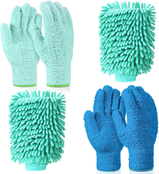 6 Pcs Microfiber Dusting Mitt Gloves Microfiber Washable Dusting Gloves Car Wash Mitt for Leaf Cleaning Plant