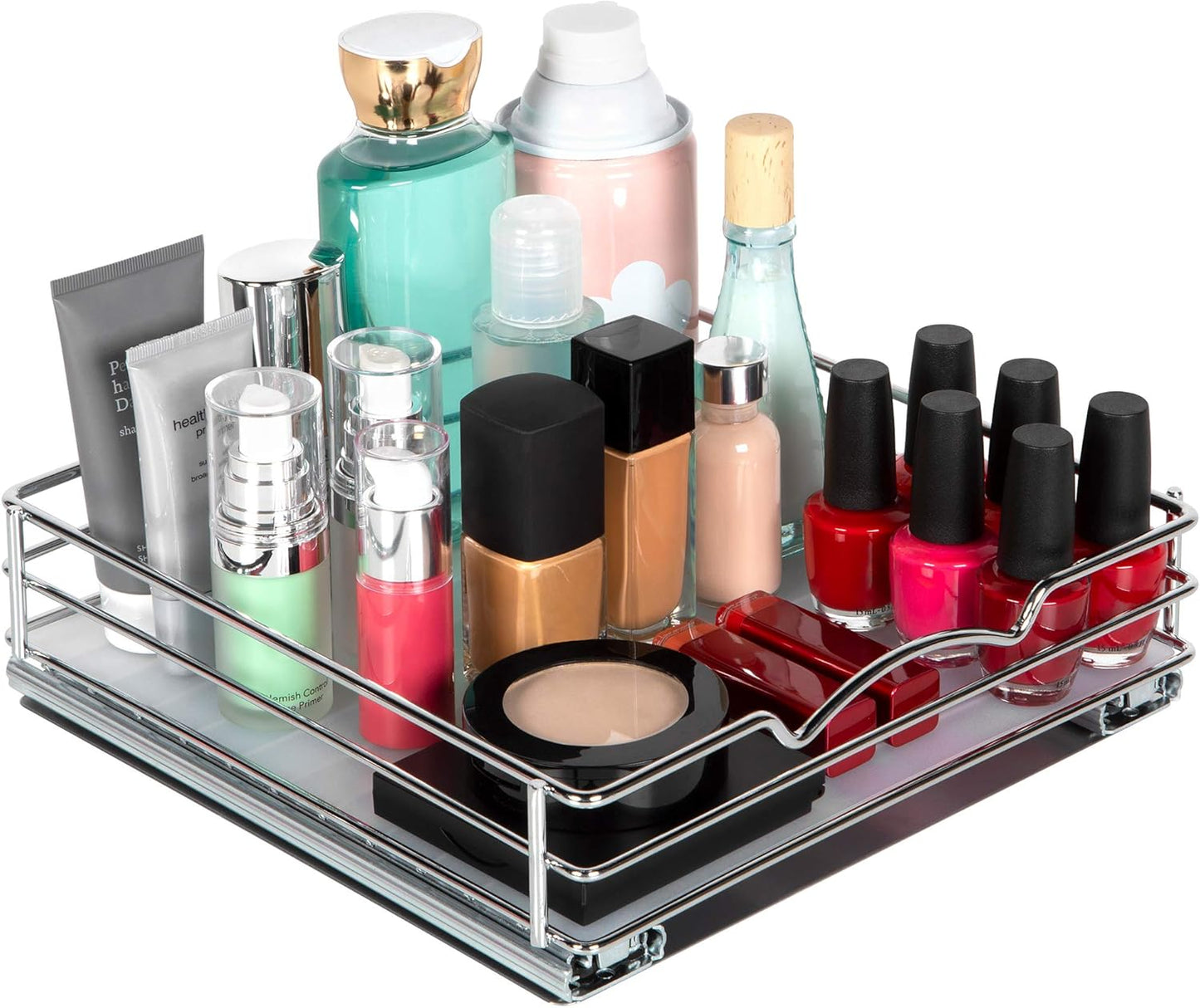 Pull Out Cabinet Organizer for Spices, Cans - Heavy Duty with Lifetime Limited Warranty- Pull Out Spice Rack- Cabinet Pull Out Shelf for Cans,Dishes, Etc, 10"W x 10"D x 2-1/8 H, Chrome