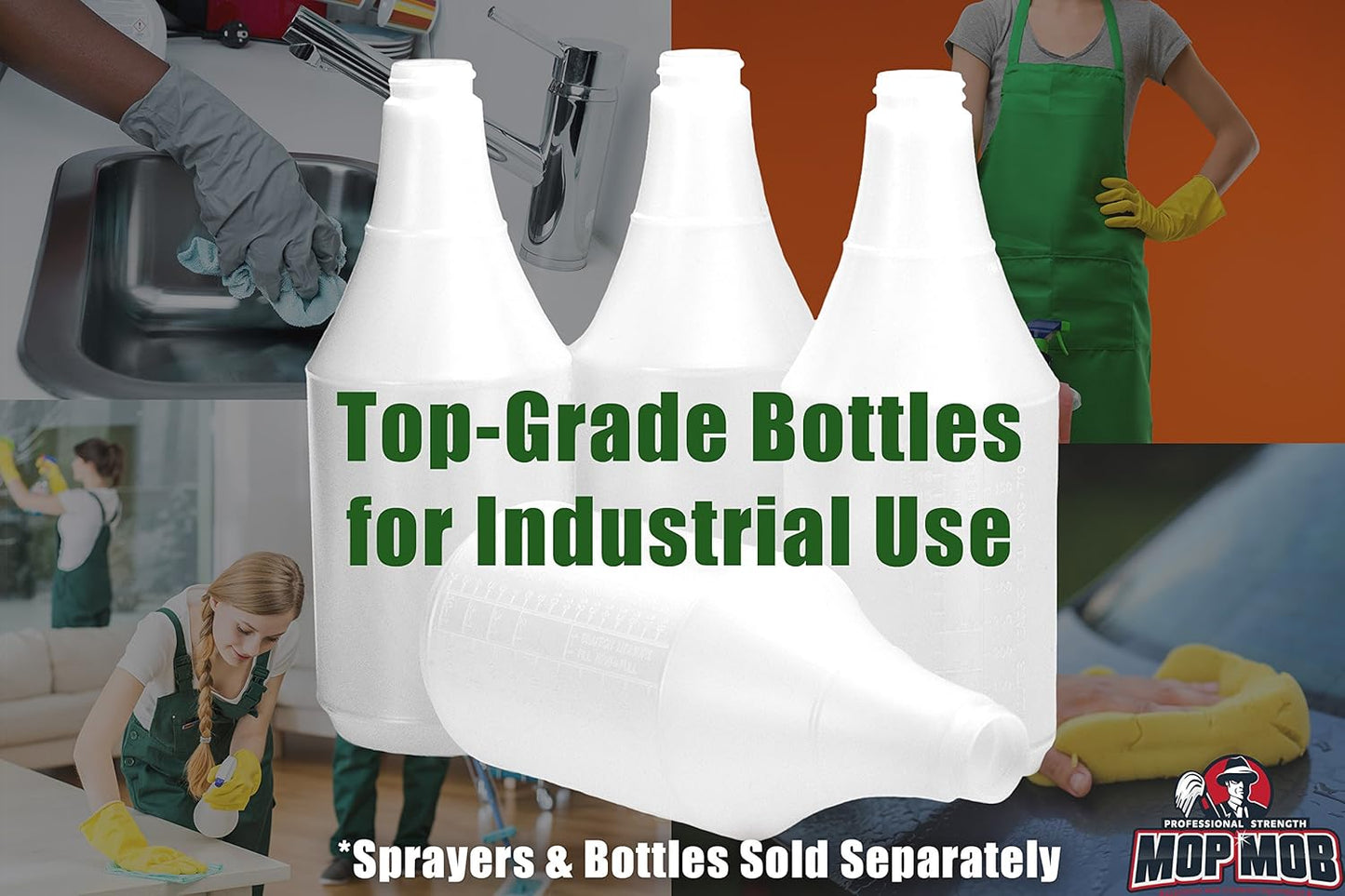 Commercial-Grade Chemical Resistant 32 oz Bottles ONLY 4 Pack Embossed Scale For Measuring. Pair With Industrial Spray Heads For Auto/Car Detailing, Janitorial Cleaning Supply or Lawn Care.