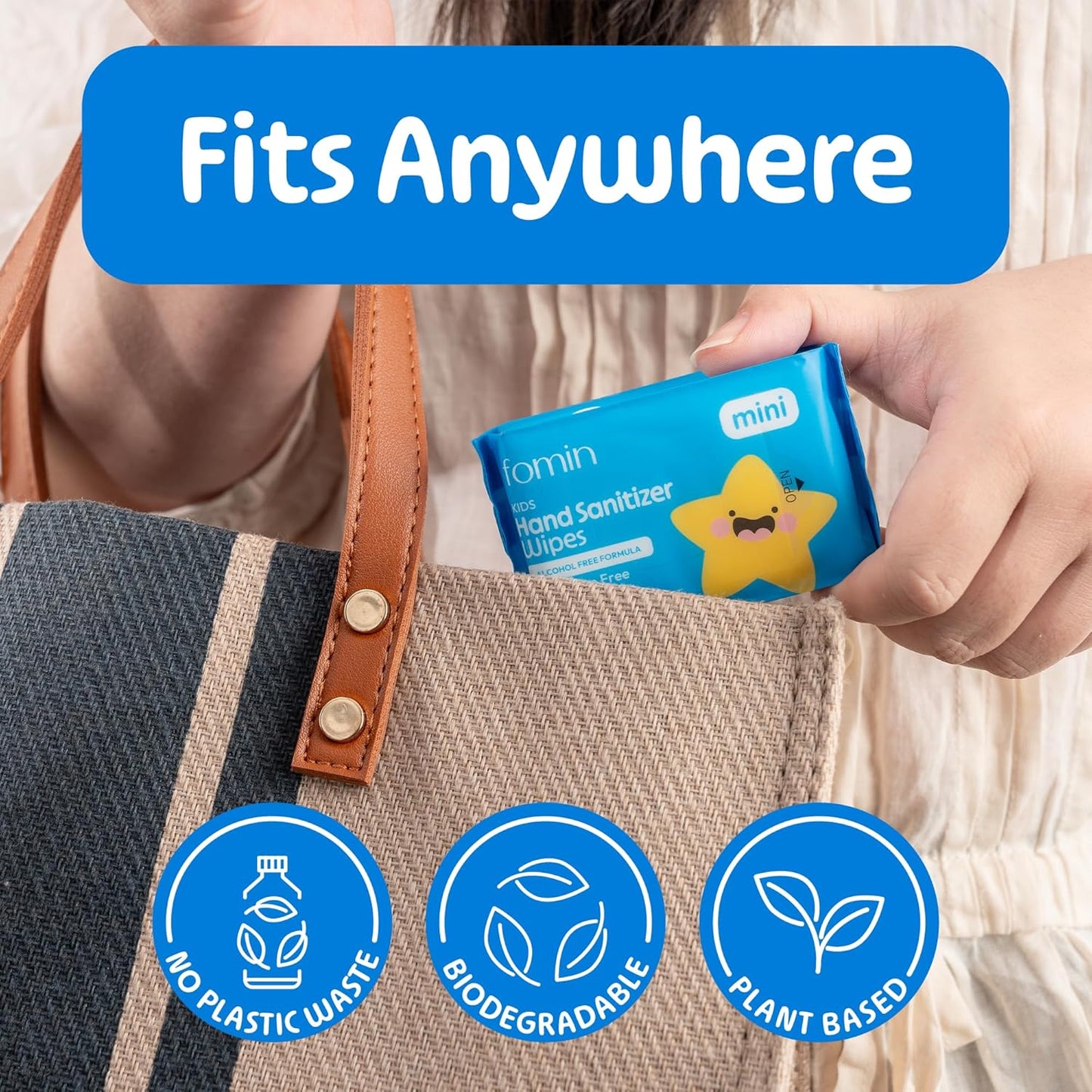 Fomin Mini Hand Sanitizer Wipes 30 Pack (8 Count) - Variety Pack Mini Wet Wipe - pH Balanced, Biodegradable, Antibacterial On The Go Hand Sanitizing Wipes - Hypoallergenic, Plant-Based Travel Wipe