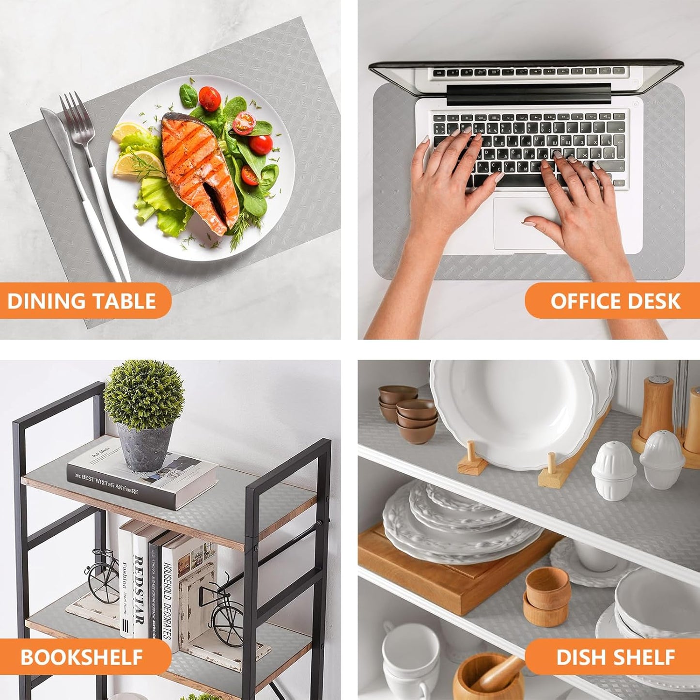 Light Gray Shelf Liners for Kitchen Cabinets Refrigerator Liners Waterproof & Oil-Proof Kitchen Cupboard Liner Drawer Mats EVA Material Non Adhesive Fridge Liner for Shelves 23.6 x 157.4 Inches