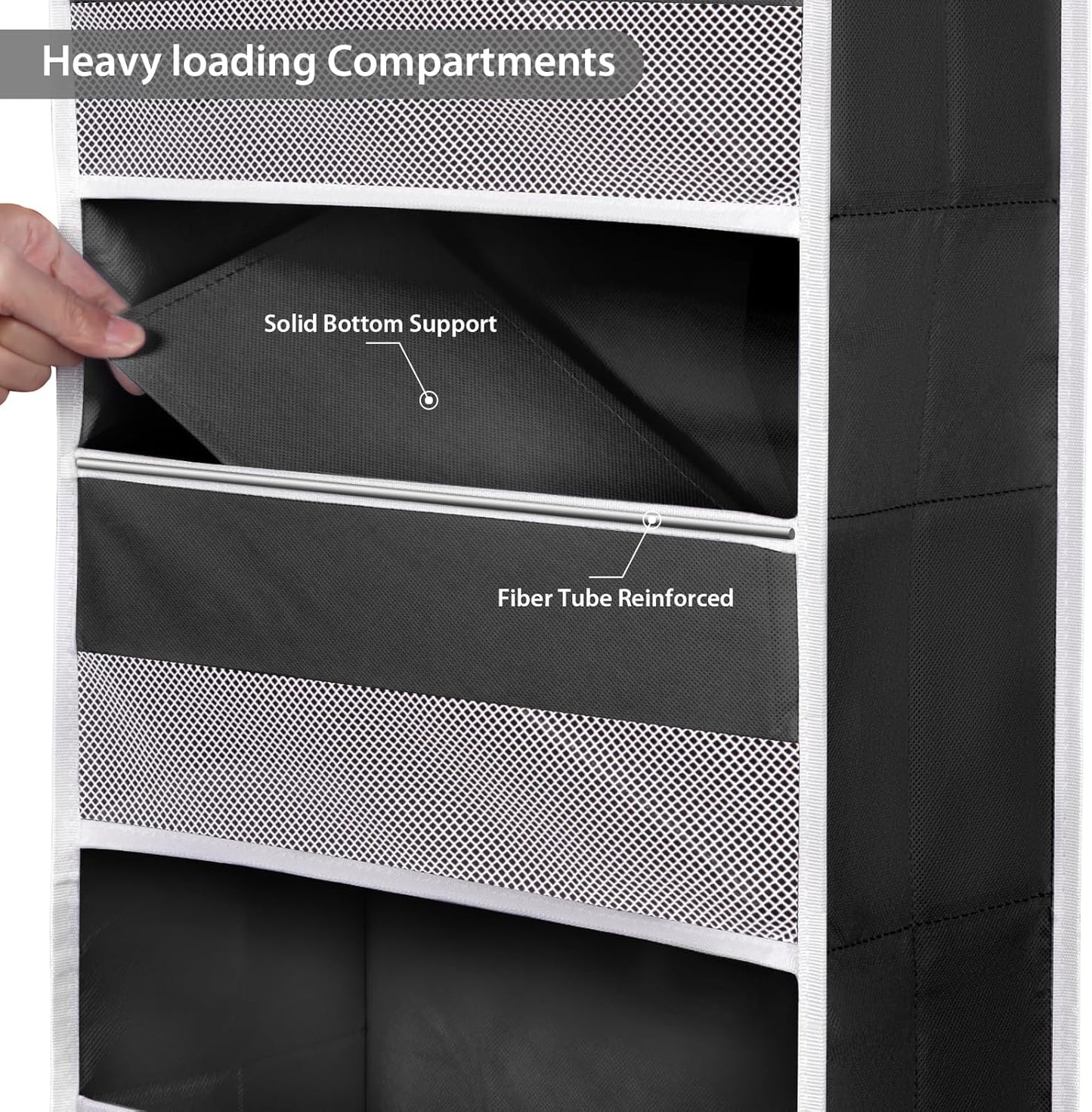 Univivi 6-Shelf Over Door Hanging Organizer Fabric Baby Door Storage with 5 Large Pockets and 3 Small PVC Pockets Wall Mount Hanging Storage Organizers for Baby Essential (Black)