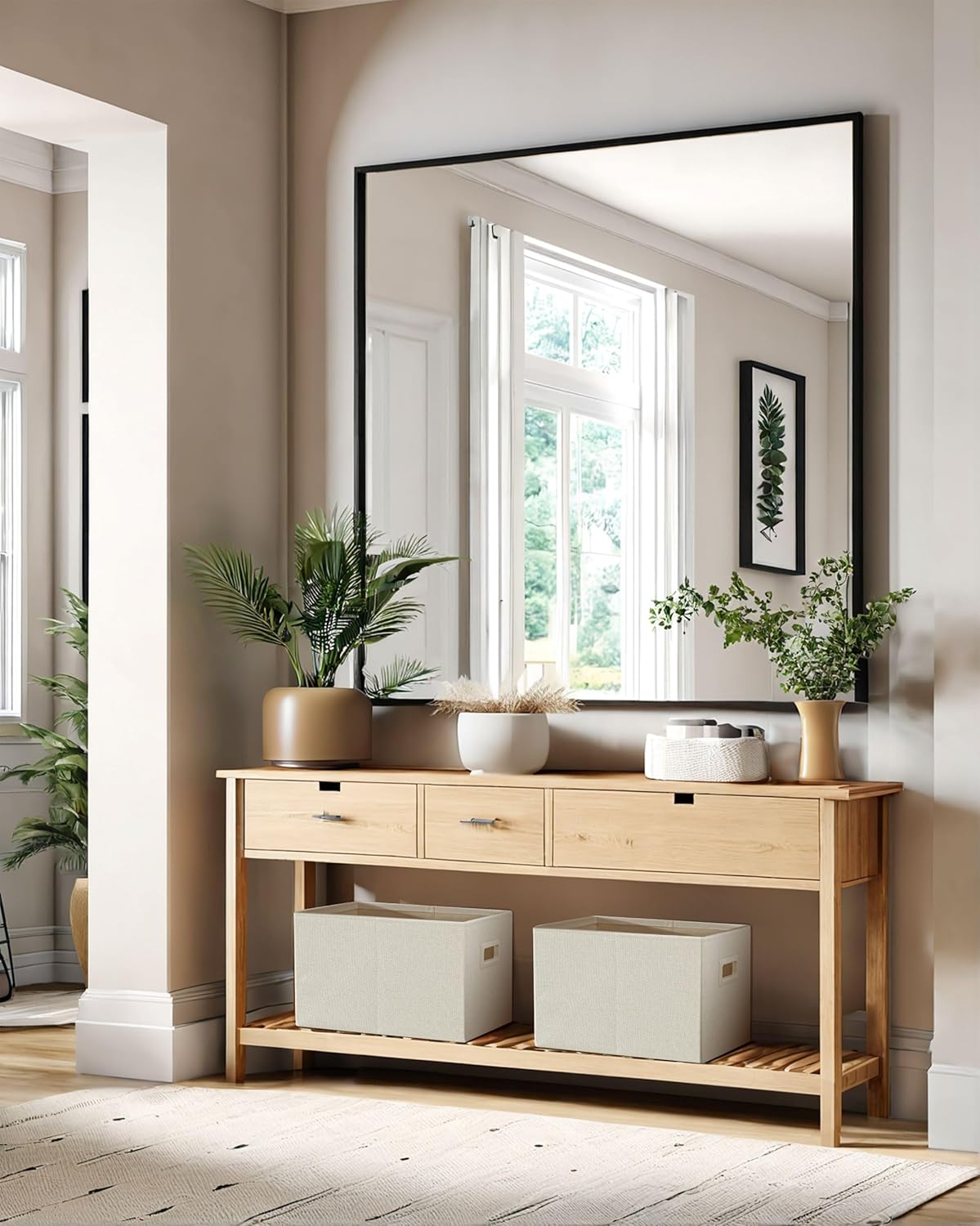 DECOMOMO Storage Bins for Shelves Robust Fabric Closet Bins for Shelves Toy Storage Clothes Books (Pack of 3 – Beige)