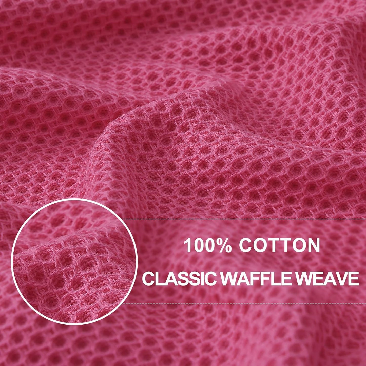 Homaxy 100% Cotton Waffle Weave Kitchen Dish Cloths, Ultra Soft Absorbent Quick Drying Dish Towels, 12 x 12 Inches, 6-Pack, Hot Pink