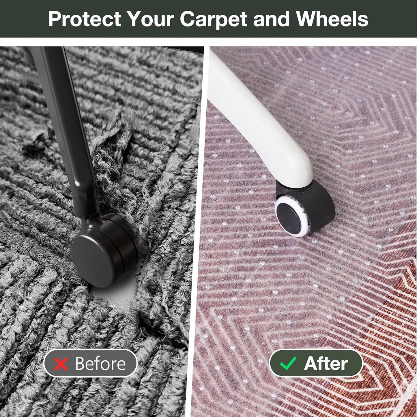 Chair Mat for Carpet, 36" x 48" Easy Glide Desk Chair Mat for Carpeted Floors, Beveled Edge Vinyl Mat with Grips, Heavy Duty Carpet Protector for Home Office, Clear(with Lip)