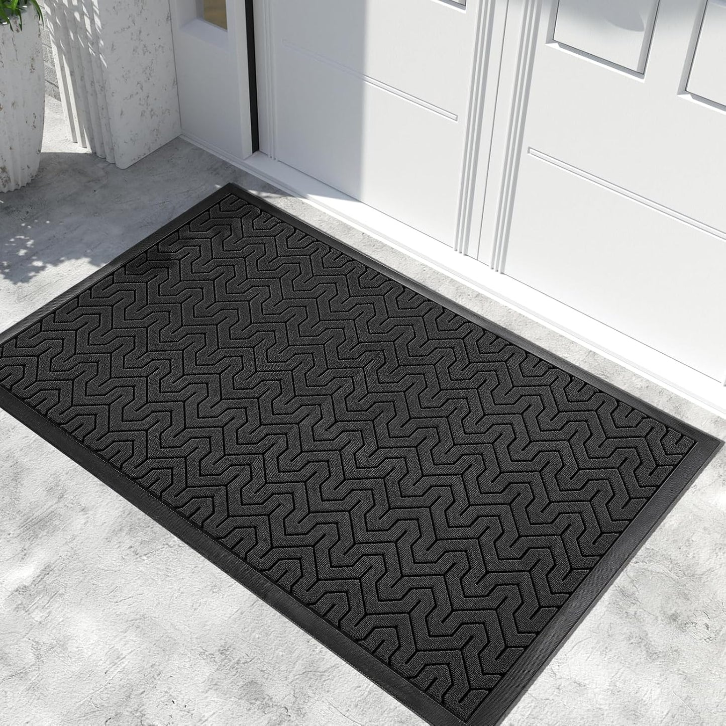 Yimobra Extra Large Door Mat Outside Entrance 60x32, Waterproof Heavy Duty Outdoor Mats for Front Door, Non Slip Rubber Entry Mat for Garage Patio, Easy Clean, Black