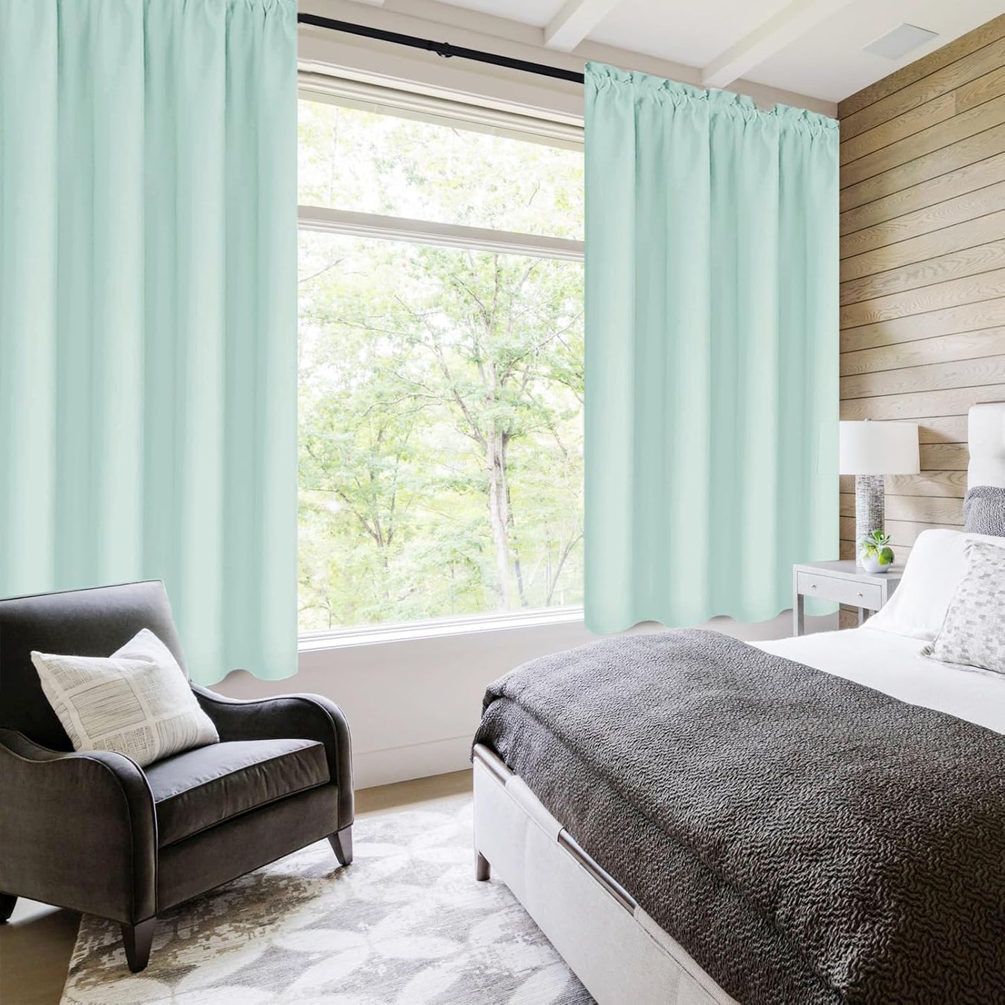 DWCN Blackout Curtains for Living Room Thermal Insulated, Energy Saving & Noise Reducing Bedroom Curtains, Mint Green, W 42x L 36 Inch, Set of 2 Rod Pocket Curtain Panels