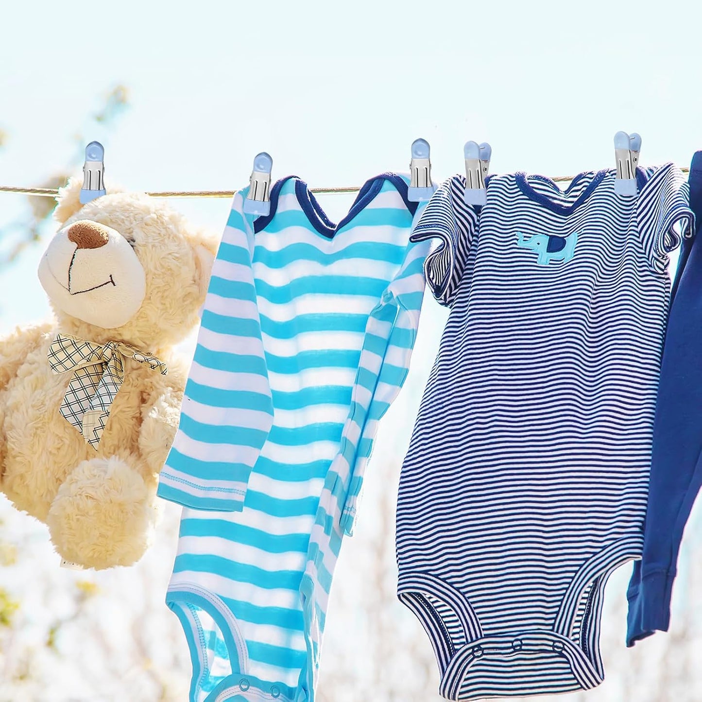 Clothes Pins Heavy Duty 30 Pack - 2.17 Inch Metal Chip Clips, Clothespins for Photo Drying Clothesline Laundry Sock, Bag Clips for Food Kitchen Stainless Steel with Rubber, Blue