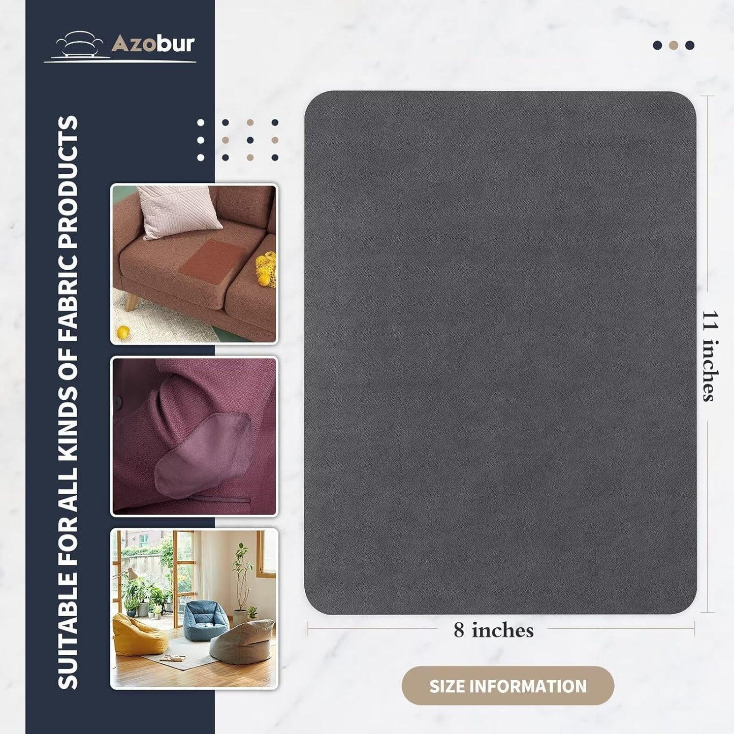 Azobur Velvet Repair Patch,Self-Adhesive Rectangular Flannel Fabric Patch,Multicolor Available Anti Scratch Velvet 8X11 Inch Peel and Stick for Sofas, Automotive Interior, Handbags,and Pillow (Gray)