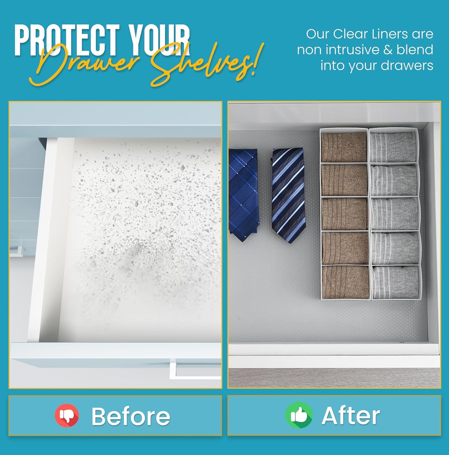 Shelf Liner Drawer Liner for Kitchen Cabinets Non-Adhesive by Linda’s Essentials (17.7 x 120 Inches) - Non-Slip Easy Clean Kitchen Cabinet and Cupboard Protector, Waterproof Mat, Clear Roll