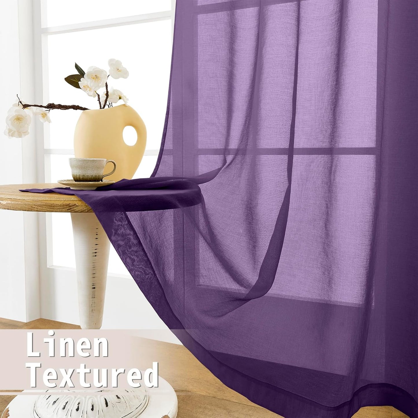 Tollpiz Sheer Door Curtains Closet Linen Textured Curtain Sheers Doorway Light Filtering Voile French Door Rod Pocket Curtains Patio Glass Door, 54 x 63 inches Long, Royal Purple, Set of 1 Panel