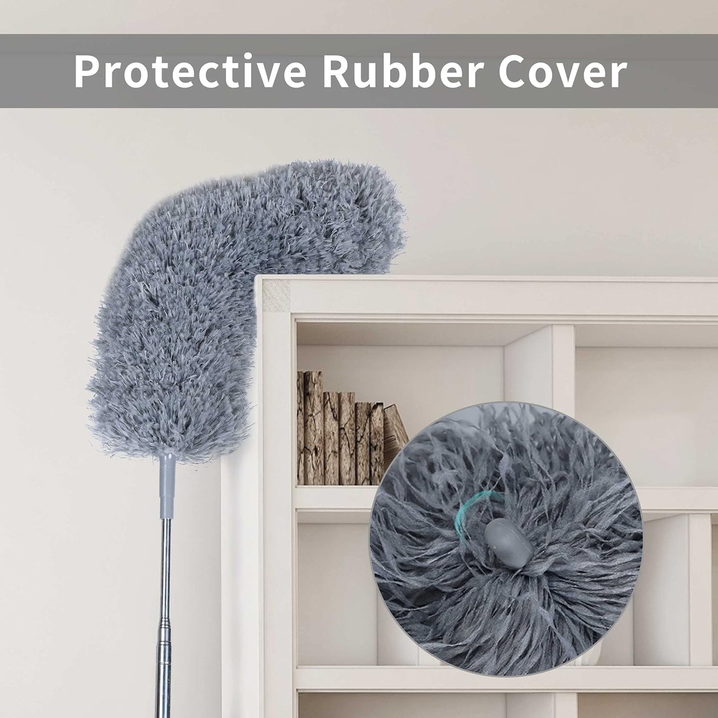 BOOMJOY Microfiber Feather Duster with 100 inches Extension Pole, Dusters for Cleaning High Ceiling, Fan, Blinds, Furniture, Dark Grey