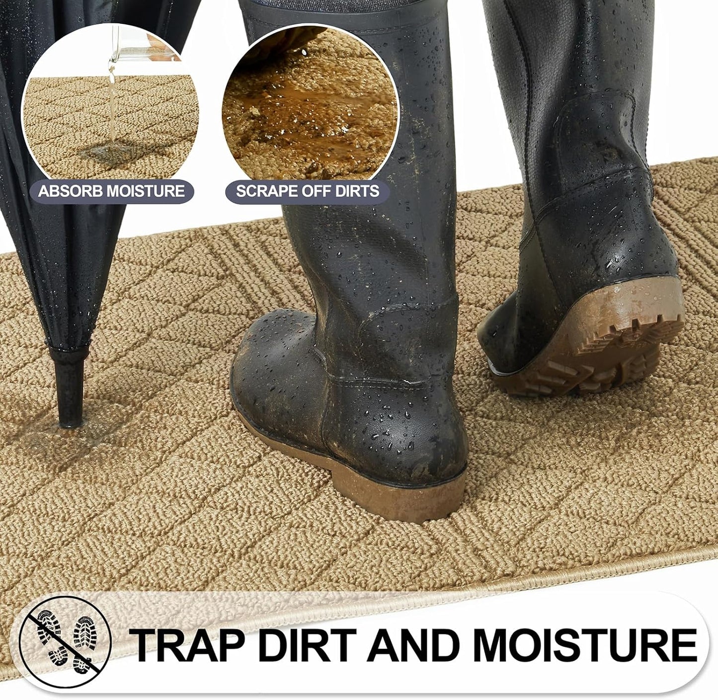 REFETONE Indoor Doormat, Front Back Door Mat 36"x59" Absorbent Rubber Backing Non Slip Door Mats, Low-Profile Resist Dirt Entrance Rugs, Machine Washable Door Rug Inside Floor Mat for Entryway, Beige