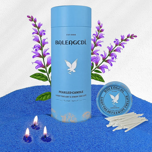Salvia Scented Blue Pearled Candle 18oz Luxury Sand Candle Granulated Wax - 30 Cotton Wicks - Wax for Candle Making Decorative Candles Smooth and Clean Burning Lasts up to 120 Hours