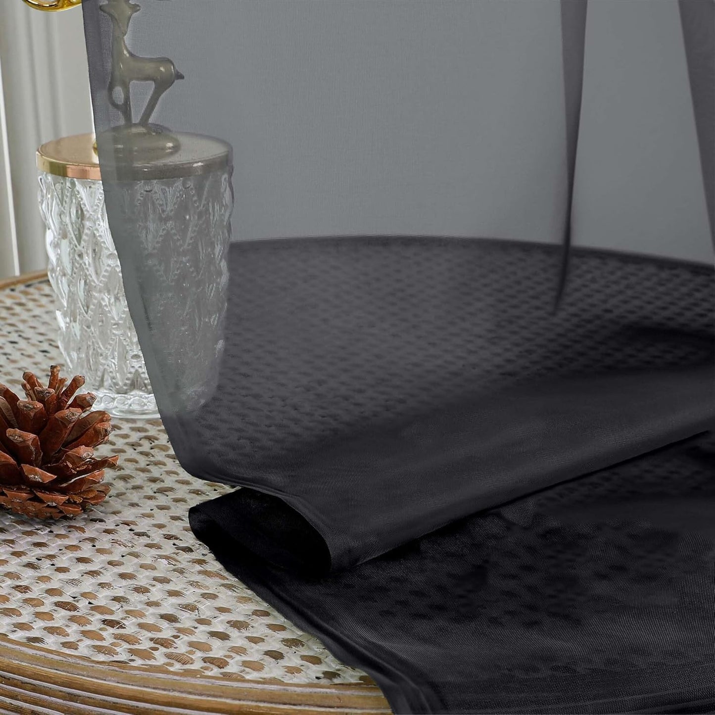 Chyhomenyc Extra Long Black Sheer Curtains 108 Inches Long 2 Panels, Light Filtering Black Curtains for Living Room, Soft Gentle Voile Rod Pocket Bedroom Window Drapes, 59Wx108L Inch, 9FT, 2PCS