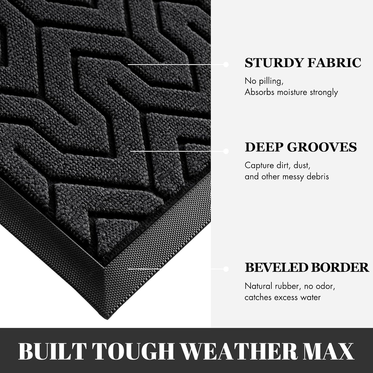 Yimobra Extra Large Door Mat Outside Entrance 60x32, Waterproof Heavy Duty Outdoor Mats for Front Door, Non Slip Rubber Entry Mat for Garage Patio, Easy Clean, Black