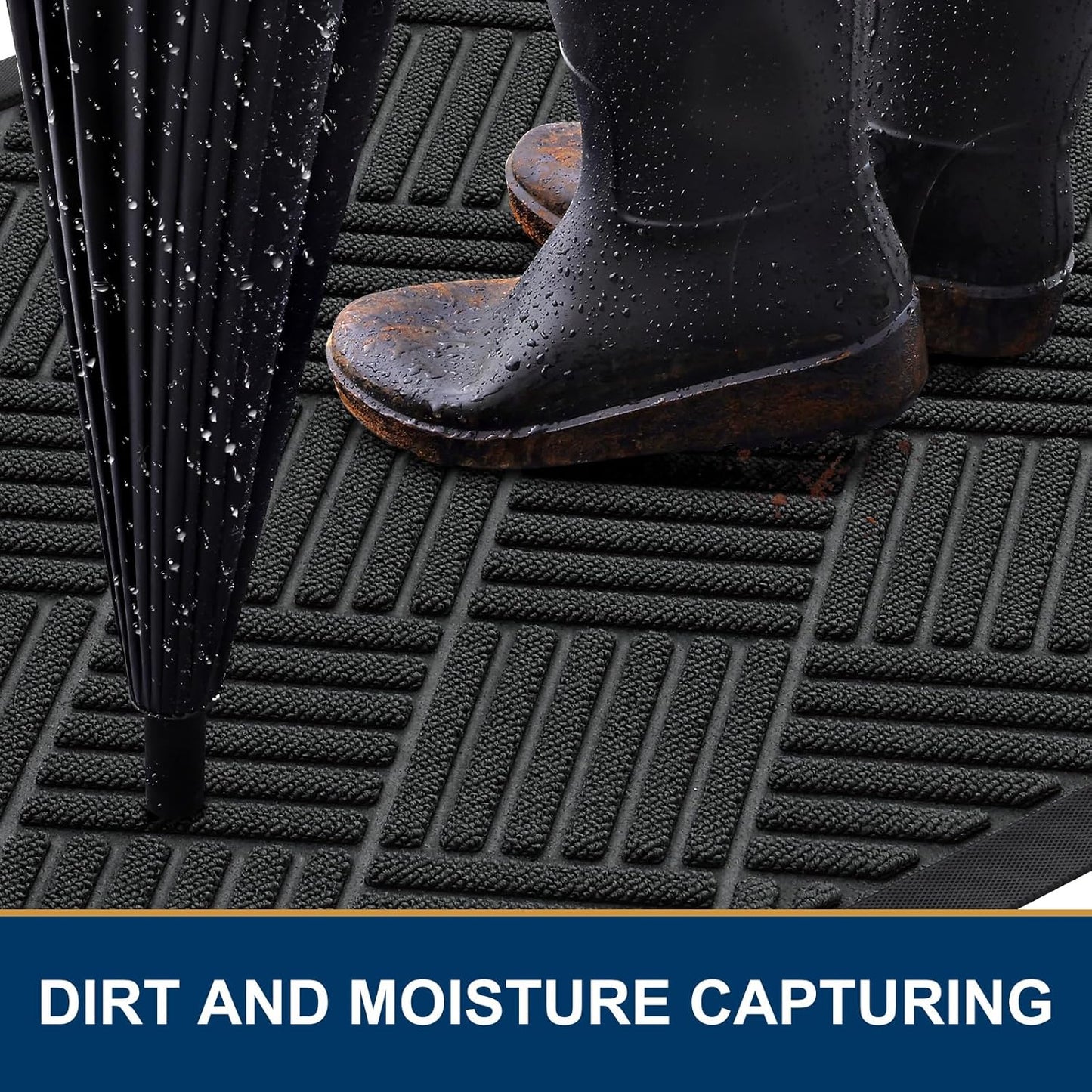 Smiry Front Door Mat Outside Entrance, Heavy Duty Outdoor Indoor Natural Rubber Doormat, Non Slip, Trap Dirt and Moisture, Easy Clean, Low Profile Patio Porch Entryway Mat, 35x23, Black