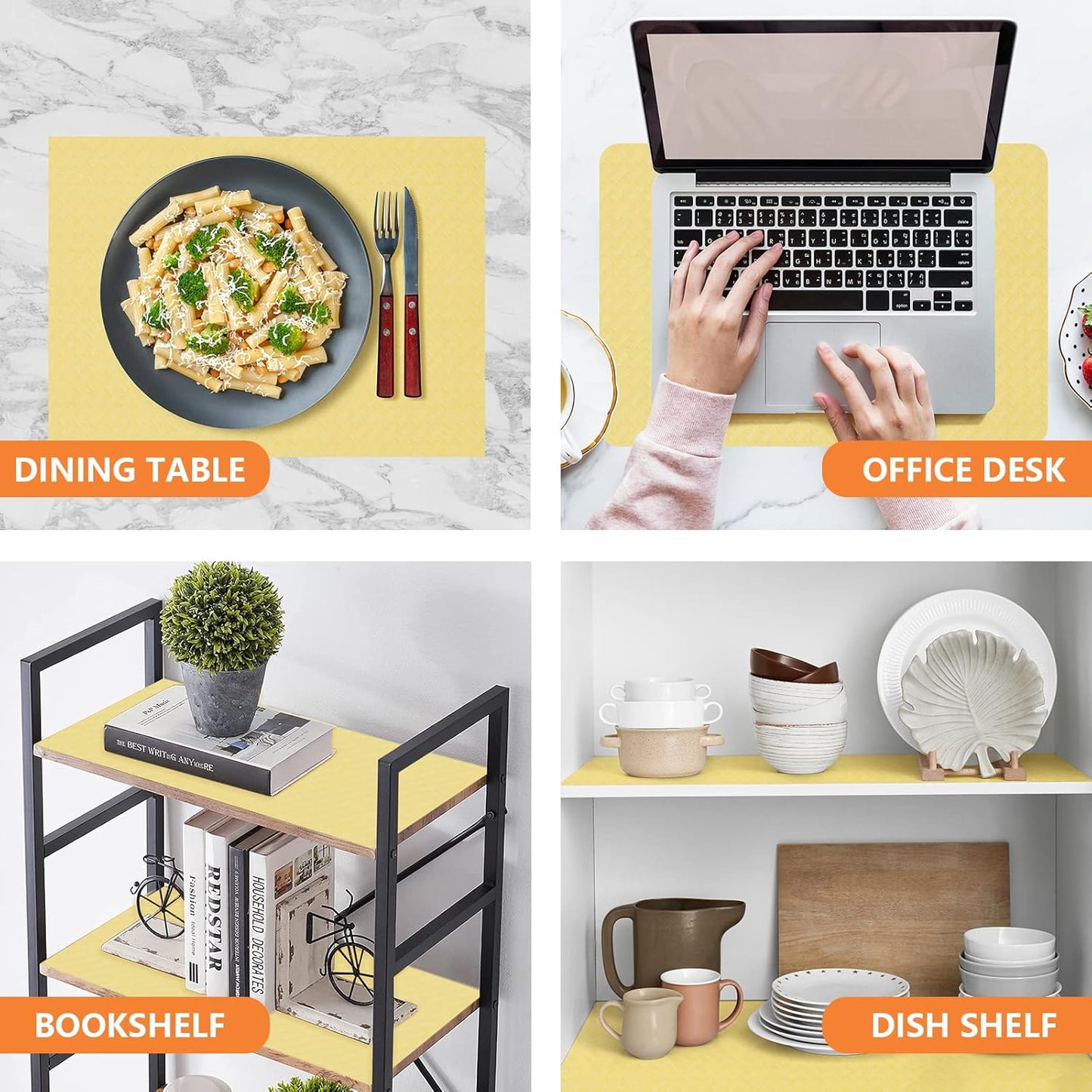 Shelf Liners for Kitchen Cabinets Refrigerator Liners Waterproof & Oil-Proof Kitchen Cupboard Liner Non Adhesive Drawer Mats Non Adhesive Cabinet Liners for Shelves -Yellow Beige 11.8 x 118 Inches