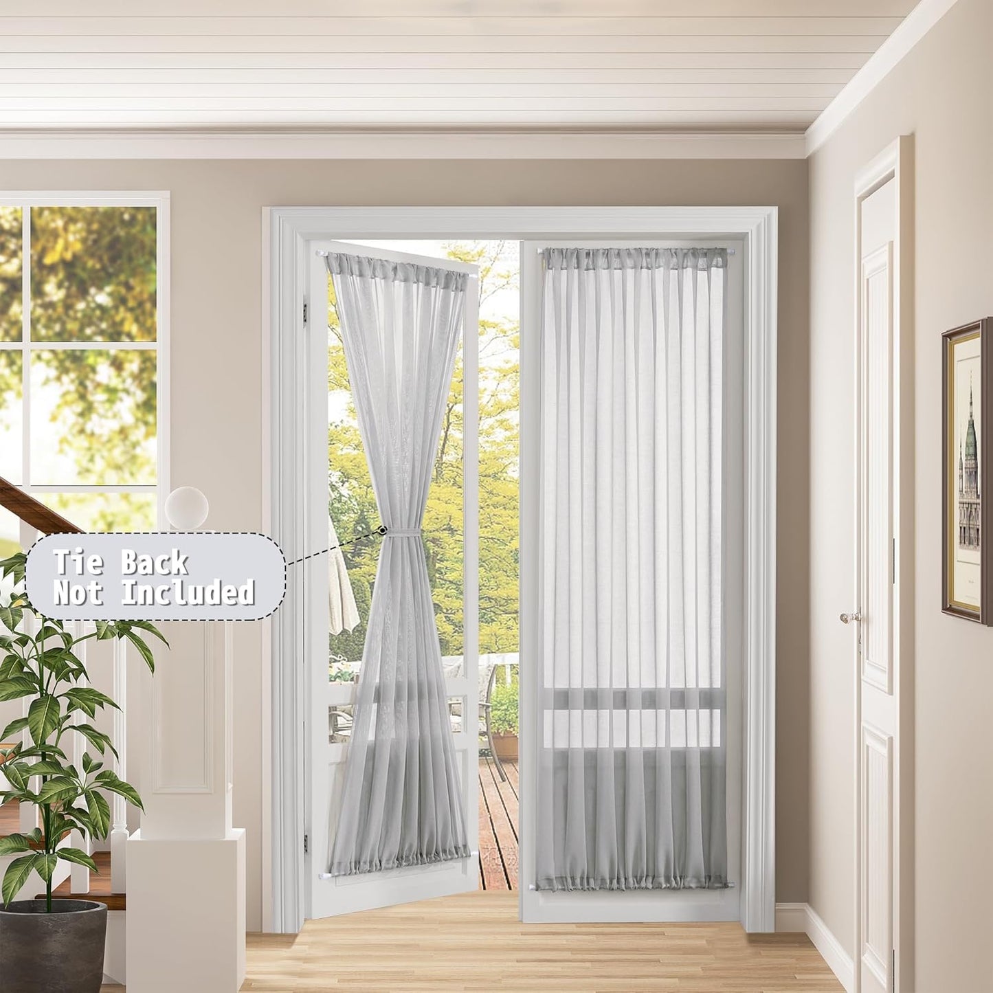 Tollpiz Sheer Door Curtains Closet Linen Textured Curtains Sheer Doorway Light Filtering Voile Rod French Door Pocket Curtain Patio Glass Door, 25 x 72 inches Long, Silver Grey, Set of 1 Panel