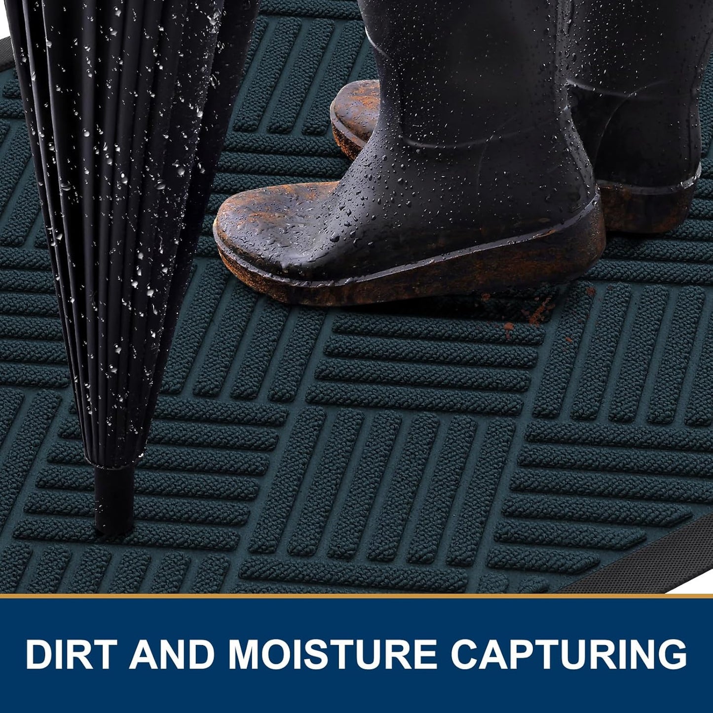 Smiry Front Door Mat Outside Entrance, Heavy Duty Outdoor Indoor Mat, Natural Rubber Doormat, Non Slip, Trap Dirt and Moisture, Easy Clean, Low Profile Patio Porch Entryway Mat, 29.5x17, Lake Blue