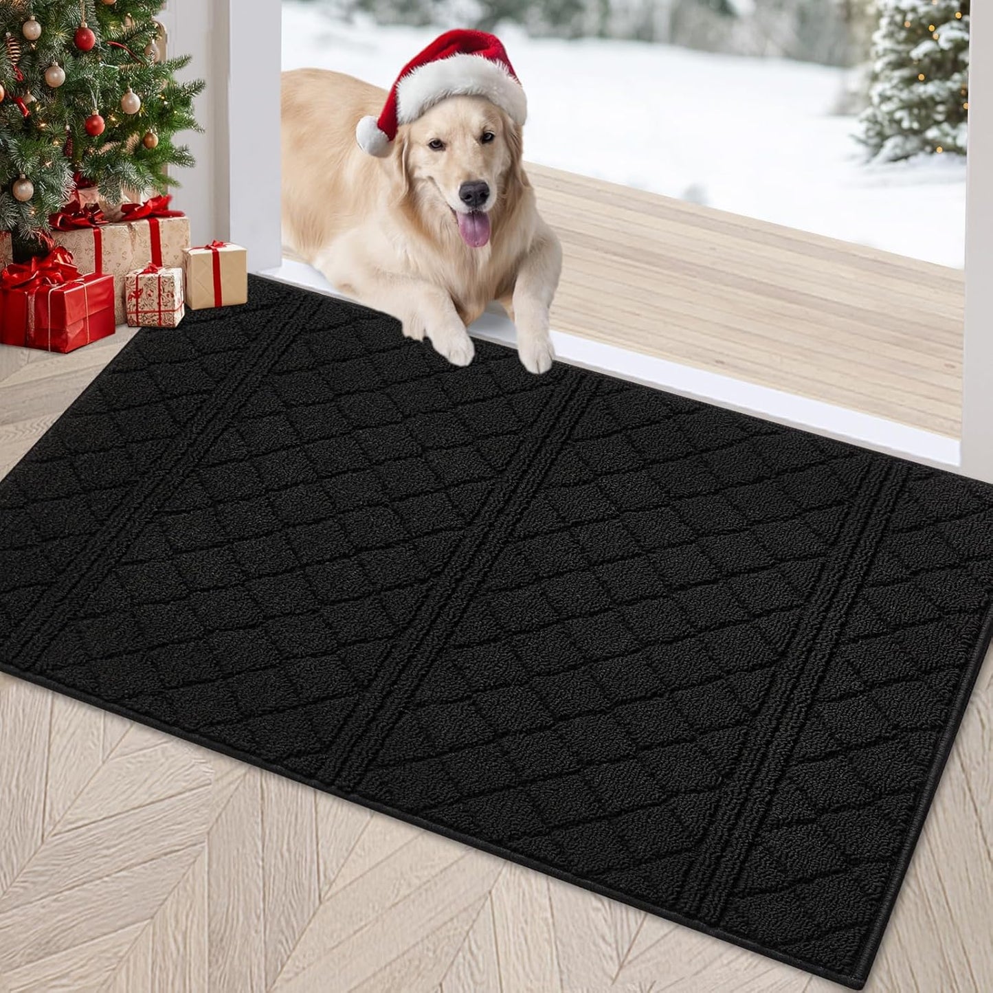 REFETONE Indoor Doormat, Front Back Door Mat 32"x40" Absorbent Rubber Backing Non Slip Door Mats, Low-Profile Resist Dirt Entrance Rugs, Machine Washable Door Rug Inside Floor Mat for Entryway, Black